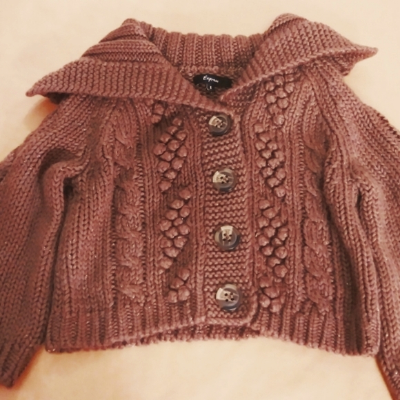 Nwot express Brown Knit cropped Button Down Cardigan 3/4" Sleeves small - Picture 6 of 10